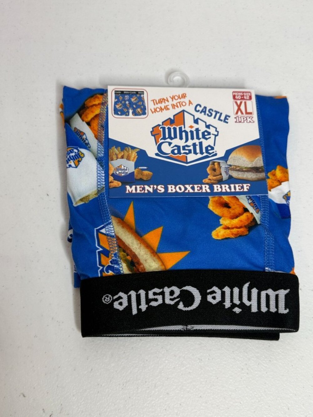 White Castle Men's Boxer Brief Size XL 40-42 Blue Burger Fries Novelty Underwear